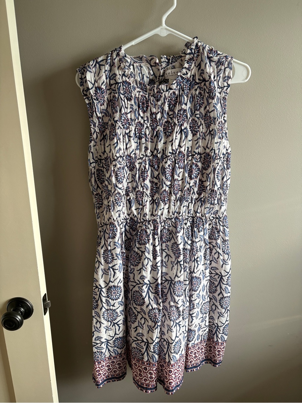 Velvet by Graham & Spencer White Dress with Navy & Pink Floral Print 100% cotton